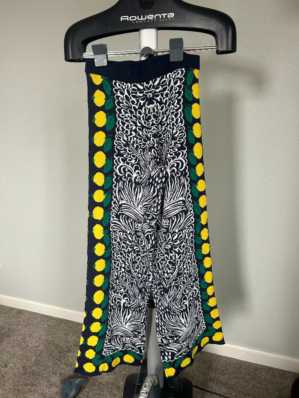 Staud Printed Wide Leg Pants Blue Yellow Knit NWOT Size S